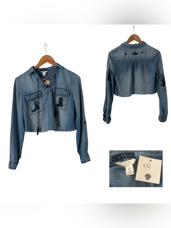 Rooted Tops - Rooted Cropped Embroidered Western Button Down